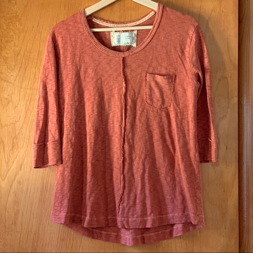 Anthropologie Orange Rust Cotton Long Sleeve Top